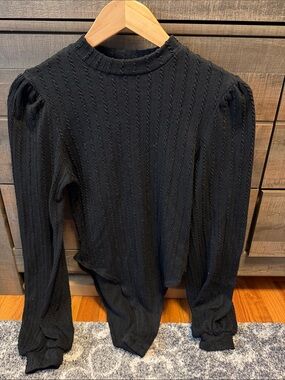 SweatyRocks Black Textured Puff-Sleeve Bodysuit - Women